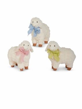 Raz Imports Plush Lamb Figurines with Pastel Bows - Set of 3 - 7”